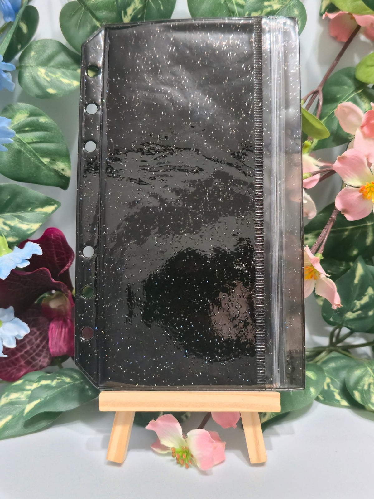 Schwarze double zipless Glitzer Hüllen mit Druckverschluss
